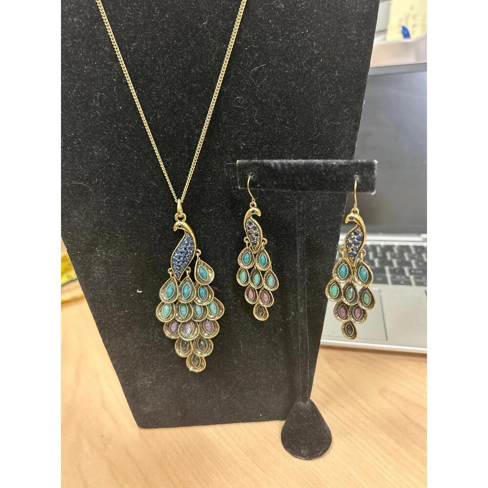 Peacock Necklace and Earrings Set